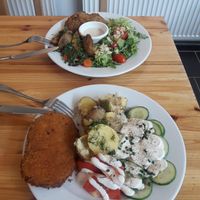 Summer soy steak and a burger made of cauliflower  at Lokal Vegan Bistro in Warsaw