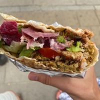 Look inside the “Nasza Baba” with falafel. 24 zł at WegeBaby Kebaby in Warsaw