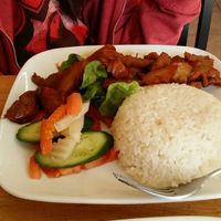 BBQ mock beef with rice  at Tan Duy Linh in Cabramatta