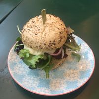 Meat lovers favourite red pepper burger (vegan) at Greenway in Brussels