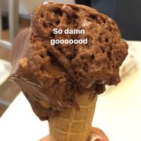 massa di cacao and giansuia in a small cone at Ciacco Gelato Senz'altro in Milan
