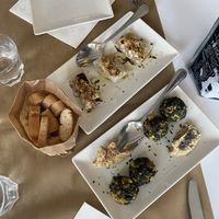 Rice paper rolls and spinach patties for starter   at Sanus in Fuerteventura