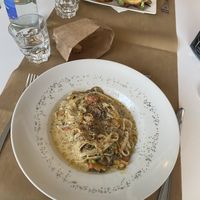 Rice noodles with veggies and creamy curry sauce   at Sanus in Fuerteventura