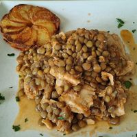 Lentil and soya stew main course at Sanus in Fuerteventura