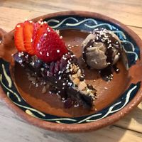 Raw chocolate cake and vegan ice cream  at La Colmena in San Andres Cholula