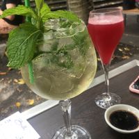 Princes pink sparkle. And LBV minty elderflower cocktail   at Bodhi in Sydney