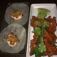 Pancakes and chicken skewers  at Bodhi in Sydney