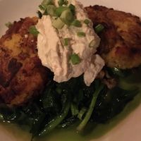 Saffron risotto cakes with green pea coulis (vegan!!) at Meridian Pint in Washington