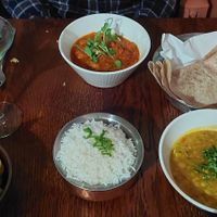 Masala chips, chevti dhal, paneer, rotis and rice at Prashad in Bradford
