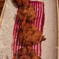 Bhaji with betroot puree at Prashad in Bradford