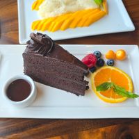 Chocolate cake and mango with sticky rice at H.O.P.E. in Studio City
