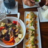 Eggplant basil, sushi, and veggie soup at H.O.P.E. in Studio City