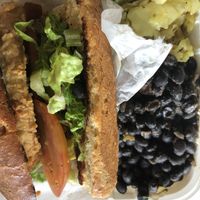 Chick-n sandwich w/ cabbage & blk beans at NuVegan in College Park