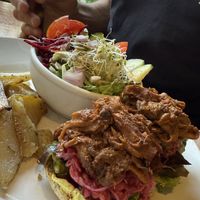 Pulled mushroom burger   at Eternal Abundance in Vancouver