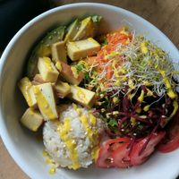 Bowl with brown rice at Eternal Abundance in Vancouver