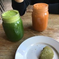 Raw juices and matcha cookie at Eternal Abundance in Vancouver