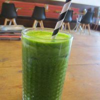 Extreme Green; kale, spinach, cucumber, apple, lemon, mint and coconut water. $8.50 at Waratah Organics in Upper Ferntree Gully