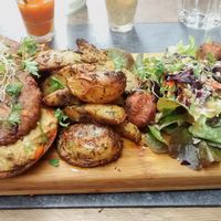 Big falafel vegan burger and potatoes at Le Bourgeon in Montpellier