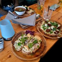 Tuna salad sandwich, falafel sandwich, small soup with sandwich at Bindicafe in Amersfoort