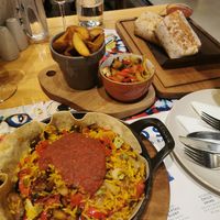 Tampico (vegan) and Burrito (vegan) sides of wedges and grilled veg at Amigos in Skopje