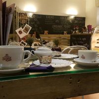 Relaxing evening with a latte.  at Sweet Secret of Raw in Prague