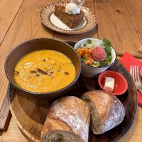 Soup of the day and carrot cake   at Phalam Cafe in Kyoto