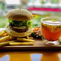 Lion’s mane truffle burger set  at nomVnom Bistro - Clarke Quay in Central Singapore