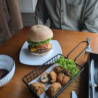 Lots of choices to choose from. We had a mushroom type burger, a soy beef type patty with black bean sauce, some fried mushrooms, and some egg tarts (especially tasty egg tarts). at nomVnom Bistro - Clarke Quay in Central Singapore