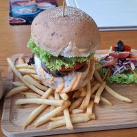 Vegan Lion Mane Mushroom Extreme Burger Set meal at nomVnom Bistro - Clarke Quay in Central Singapore
