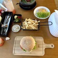 U2 Pho, Extra Vegan Fried Egg, Linosmane Mushroom Extreme Burger, Truffle Fries  at nomVnom Bistro - Clarke Quay in Central Singapore