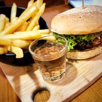My order for the day Lion’s Mane Truffle Buger with fries at nomVnom Bistro - Clarke Quay in Central Singapore