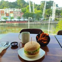 Lion burger plus sweet potato fries at nomVnom Bistro - Clarke Quay in Central Singapore