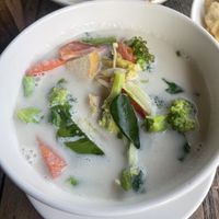 Tom kha soup with no mushrooms  at La Carotte Qui Rit in Koh Tao