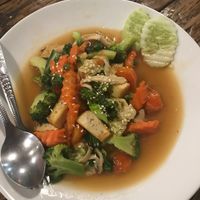 Stir fried vegetables and tofu in mushroom sauce at La Carotte Qui Rit in Koh Tao