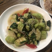 Stir fried (green) eggplant with shiitake mushrooms at La Carotte Qui Rit in Koh Tao