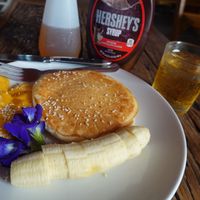 Pancake with banana and mango. at La Carotte Qui Rit in Koh Tao