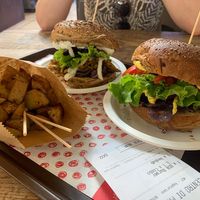 USA burger, near, kebab in burger bun, far   at Veg & Veg in Florence