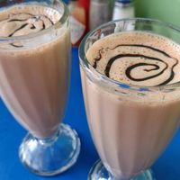 They split the (vegan) milkshake for us to share at Monty's Blue Plate Diner in Madison