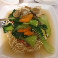 Combo noodles (veg stock sauce w/crispy noodles): very subtle sauce, very nice fish cake pieces at Vegie Hut in Box Hill