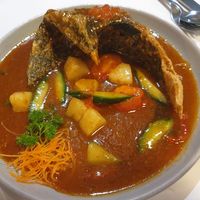 Assam fish: tasty sour and spicy sauce, nice crispy ends of fish (tofu) at Vegie Hut in Box Hill