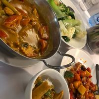 Curry soy chicken, mixed Chinese vegetables & sweet and sour fish! at Vegie Hut in Box Hill