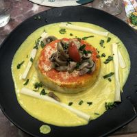 Delicious tart with plantain, potato, onion and a tasty sauce  at Vegan Vegan in Rio De Janeiro