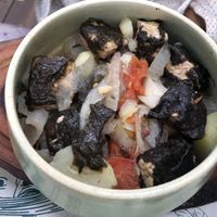 Vegan version of a Portuguese seafood dish  at Vegan Vegan in Rio De Janeiro