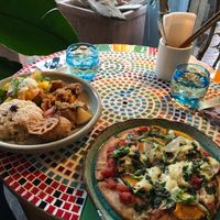 The pizza and another dish! Both super good!  at Hiruneko Shokudou in Itoshima