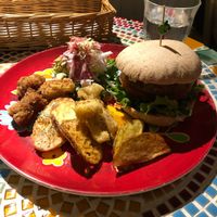 Miso croquette burger set!! at Hiruneko Shokudou in Itoshima