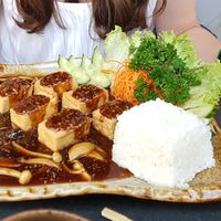 dish with tofu and spicy mushroom-sauce at Markt 28 in Kaiserslautern