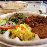 Veggie combo plate (misir wat, gomen, tikel gomen, & fosolia) at Cafe Lalibela in Tempe
