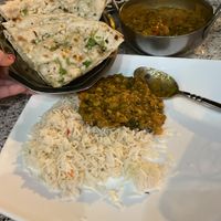 Vegan naan, pilau rice and lentil curry   at Spice Hut in Quesada
