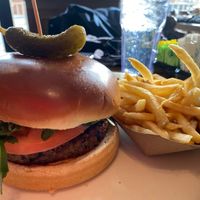 Vegan burger and fries  at Busboys and Poets - Carroll St in Washington