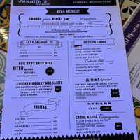 Menu. As you can see, veggie fajitas is not listed under the fajita section. You have to ask for it.  at Jazmin in San Jose Del Cabo